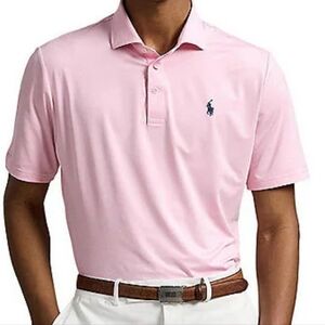 NWT Polo by Ralph Lauren 100% Cotton Light Pink w Navy Pony Logo Polo Shirt